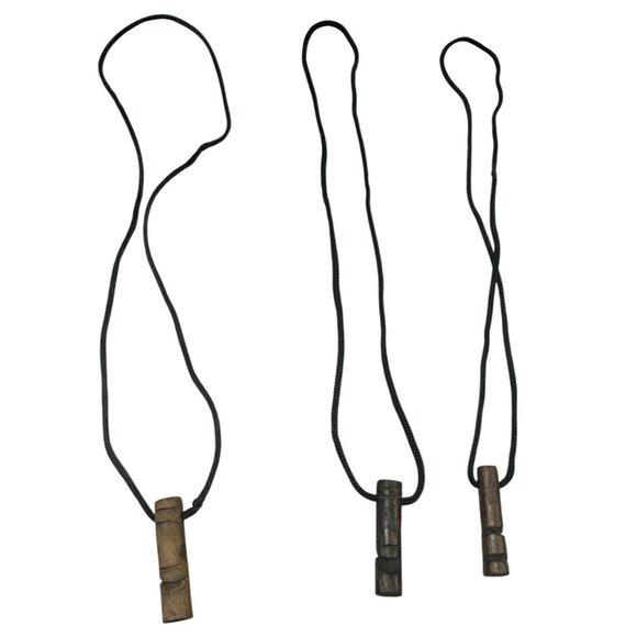 Hand-Carved Wooden Tiki Totem Necklace Set Of 3 good luck brown one size READ - Picture 1 of 4